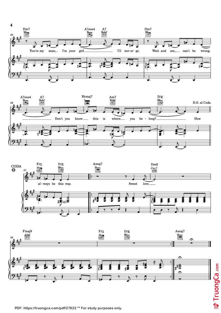 Page 4 of the piano sheet music PDF Piano – SWEET LOVE Piano by Words and Music by GARY BIAS