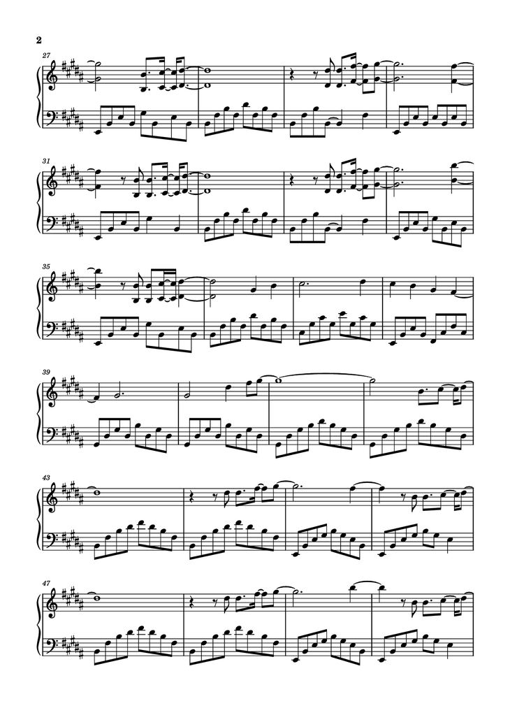 Page 2 of the piano sheet music PDF Piano – 远舟的少年 Piano (Niên Thiếu Của Viễn Châu) by 夕林子休