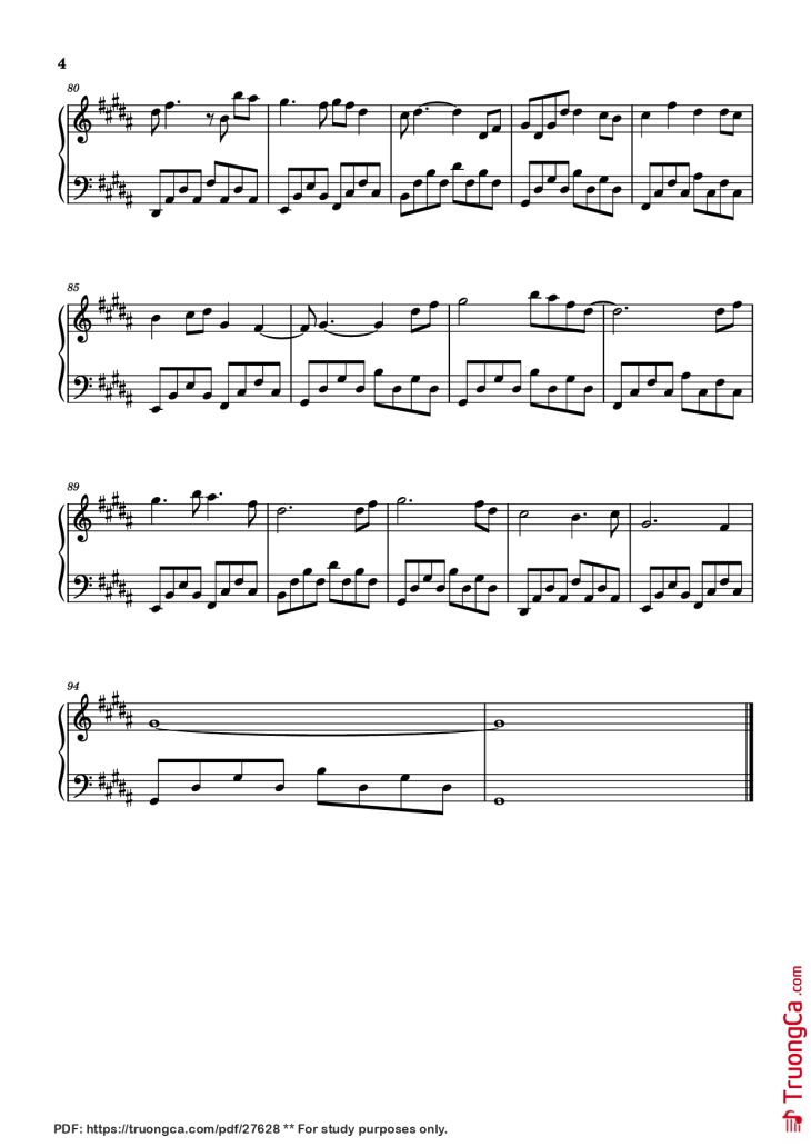Page 4 of the piano sheet music PDF Piano – 远舟的少年 Piano (Niên Thiếu Của Viễn Châu) by 夕林子休