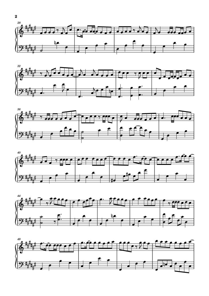 Page 2 of the piano sheet music PDF Piano – 跳楼机 Piano (Tháp rơi tự do) by 鹿柯的宁叔