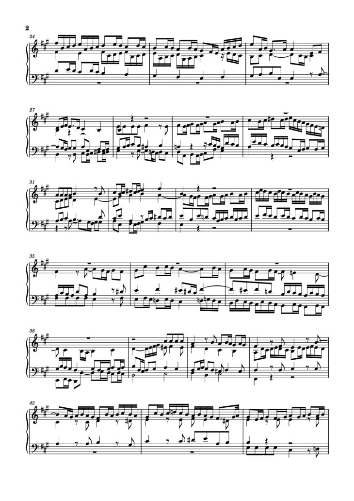 Page 2 of the piano sheet music PDF Piano – Fugue in A Major Piano by Johann Sebastian Bach