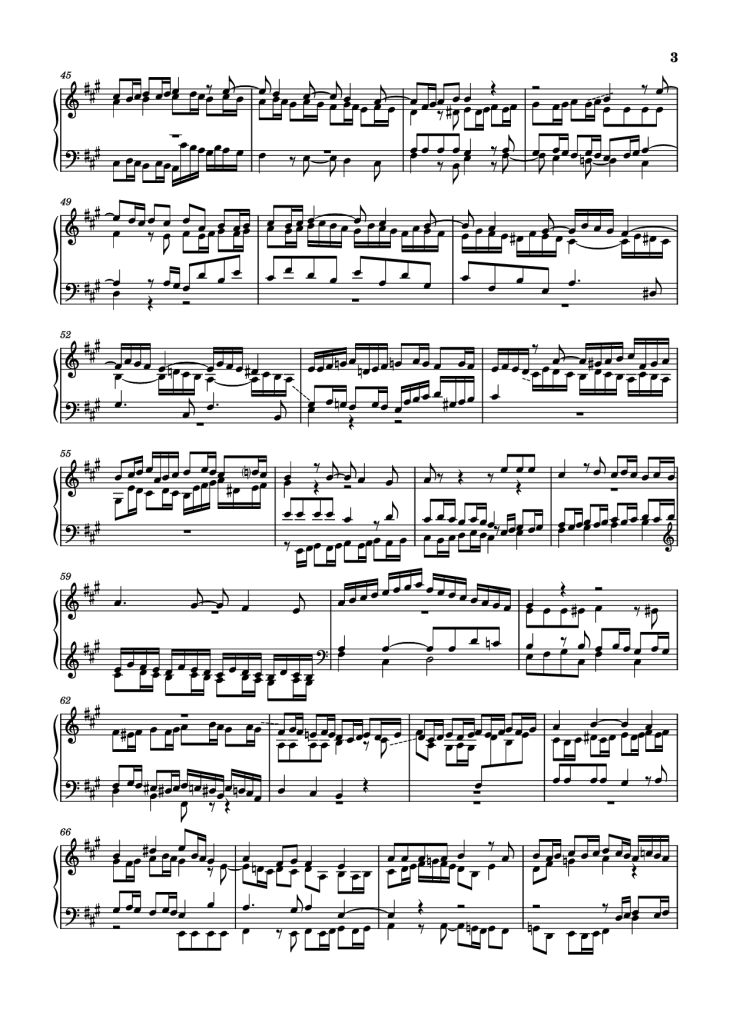Page 3 of the piano sheet music PDF Piano – Fugue in A Major Piano by Johann Sebastian Bach