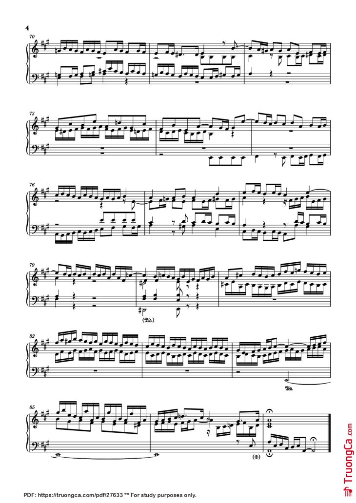 Page 4 of the piano sheet music PDF Piano – Fugue in A Major Piano by Johann Sebastian Bach