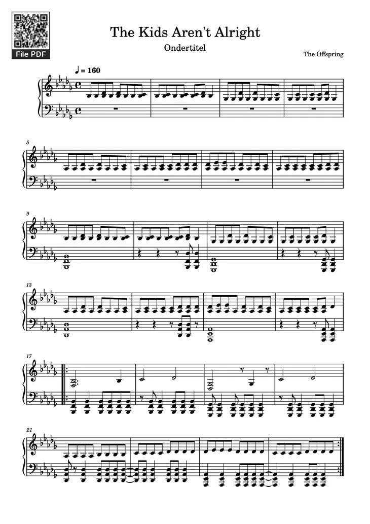 Page 1 of the piano sheet music PDF Piano – The Kids Aren