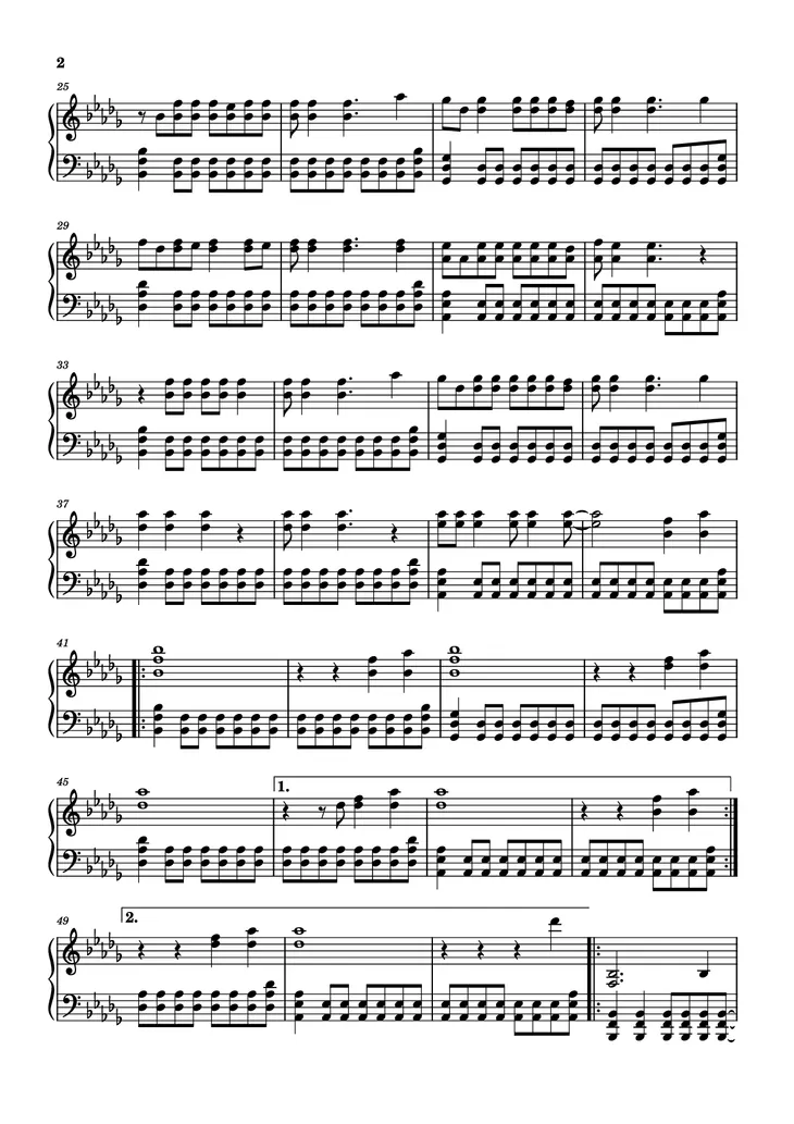 Page 2 of the piano sheet music PDF Piano – The Kids Aren
