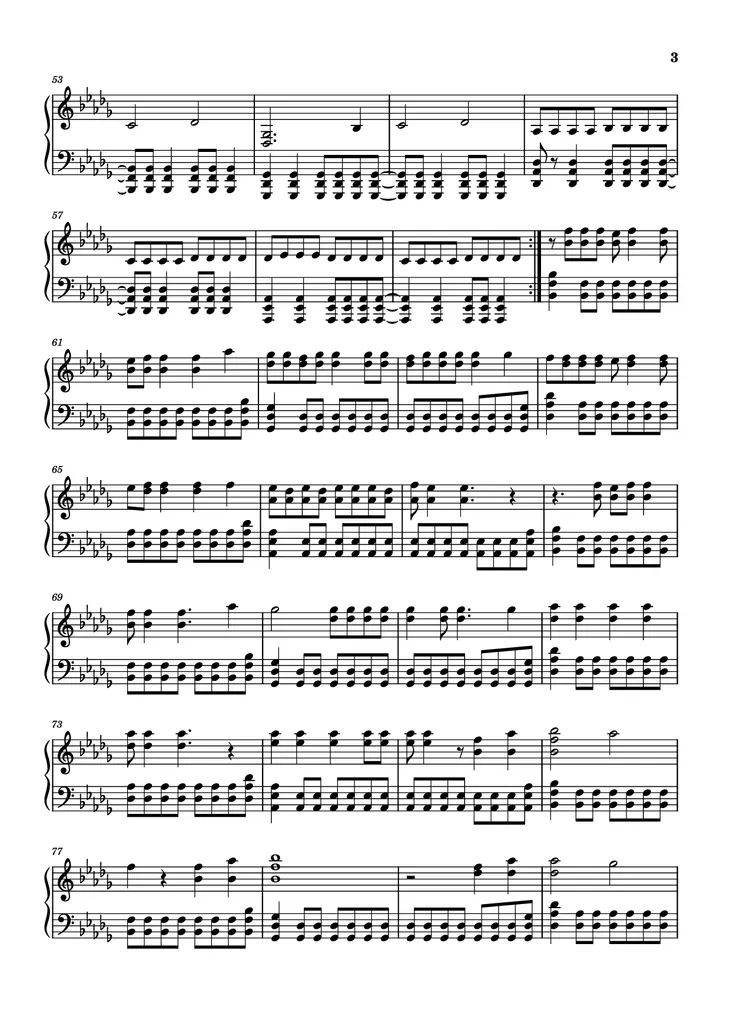Page 3 of the piano sheet music PDF Piano – The Kids Aren