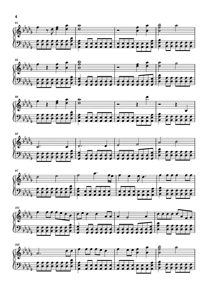 Page 4 of the piano sheet music PDF Piano – The Kids Aren