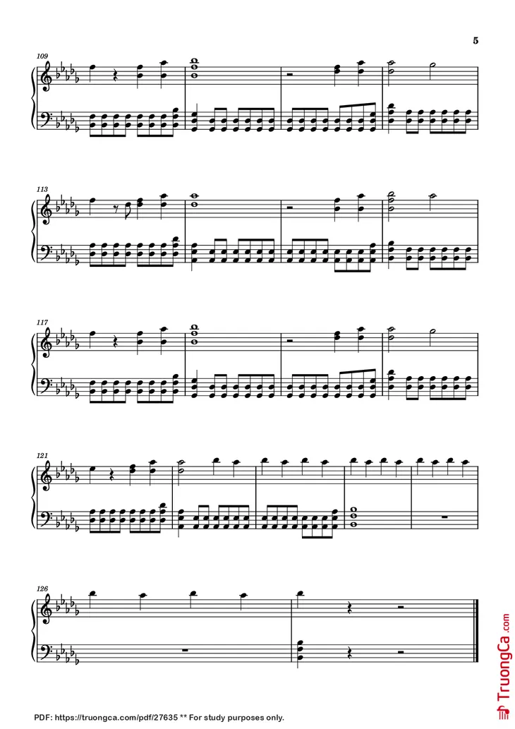 Page 5 of the piano sheet music PDF Piano – The Kids Aren