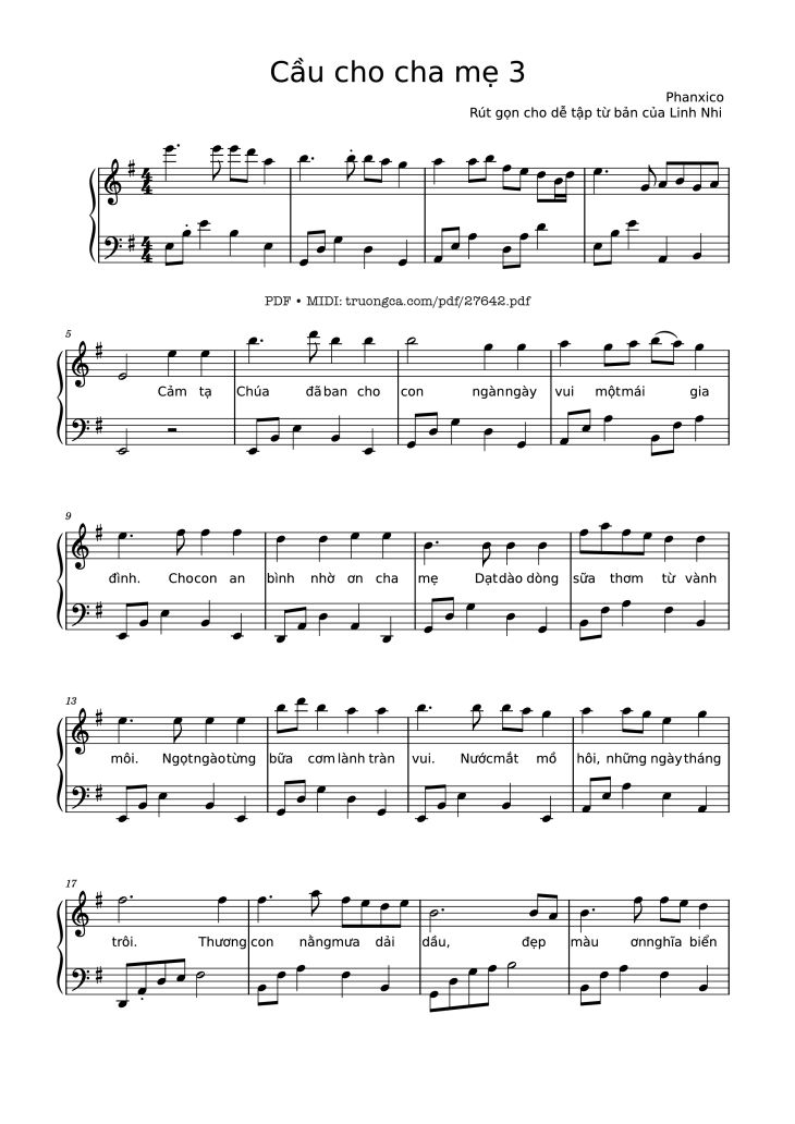 Page 1 of the piano sheet music PDF – Cầu cho cha mẹ 3 Piano by Phanxico