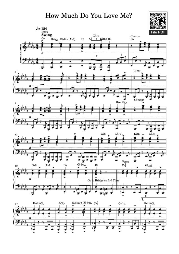 Page 1 of the piano sheet music PDF – How Much Do You Love Me? Piano by Kelsea Ballerini