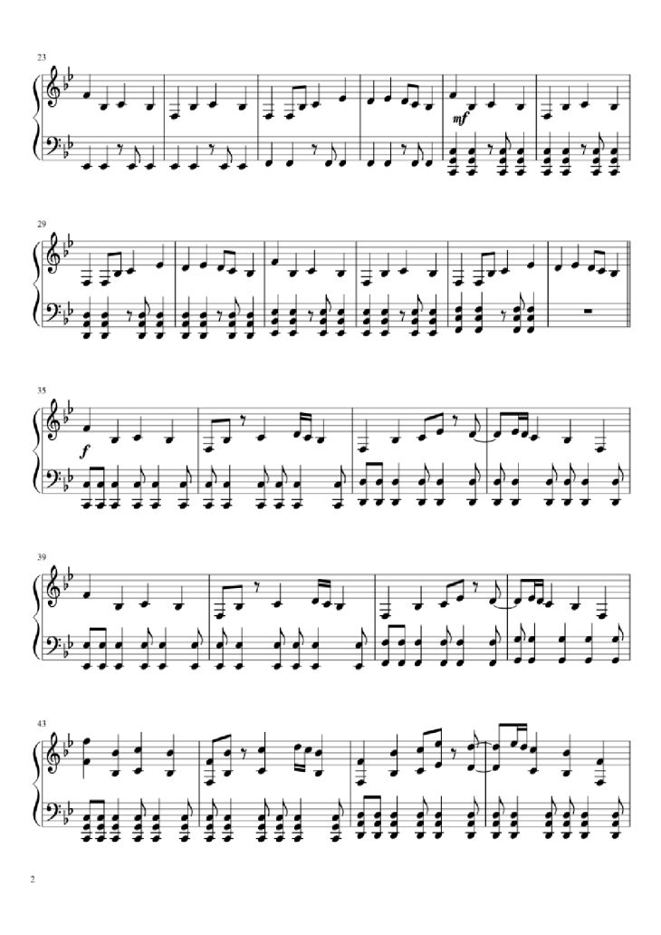 Page 2 of the piano sheet music PDF Piano – Hopes and Dreams/Save the World Piano by Toby Fox