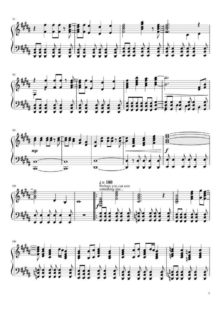 Page 5 of the piano sheet music PDF Piano – Hopes and Dreams/Save the World Piano by Toby Fox