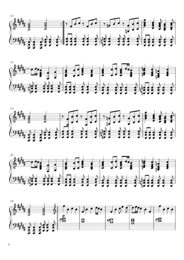 Page 6 of the piano sheet music PDF Piano – Hopes and Dreams/Save the World Piano by Toby Fox