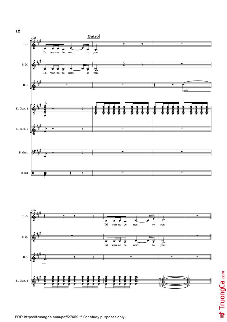 Page 12 of the piano sheet music PDF Piano Guitar Tab – Die With A Smile Piano by Arr. Keilani Bolhuis