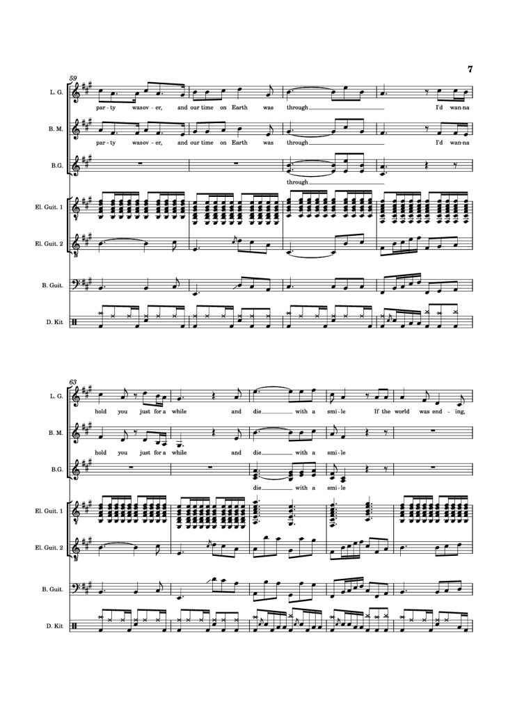 Page 7 of the piano sheet music PDF Piano Guitar Tab – Die With A Smile Piano by Arr. Keilani Bolhuis