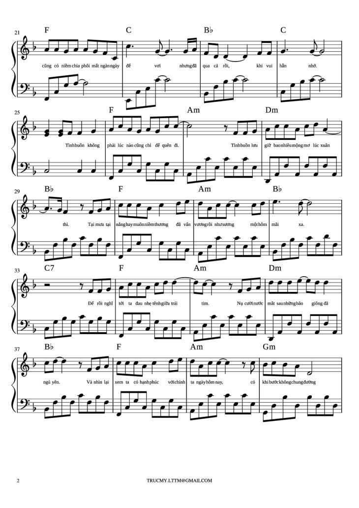 Page 2 of the piano sheet music PDF Piano – Xuân thì Piano cover by Phan Mạnh Quỳnh