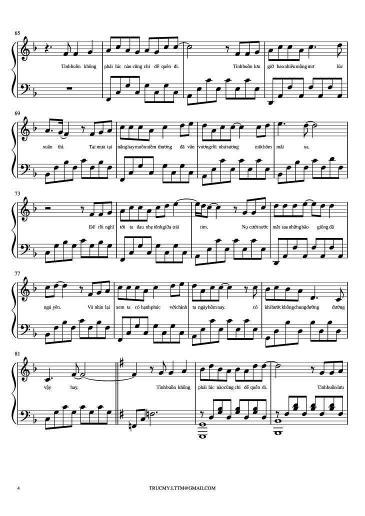 Page 4 of the piano sheet music PDF Piano – Xuân thì Piano cover by Phan Mạnh Quỳnh