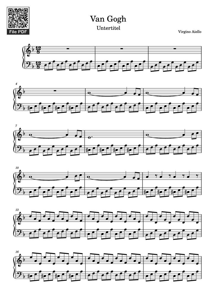 Page 1 of the piano sheet music PDF Piano – Van Gogh Piano by Virgino Aiello