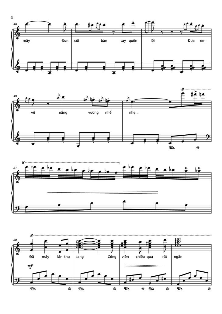 Page 4 of the piano sheet music PDF Piano – Nhìn những mùa thu đi Piano by Trịnh Công Sơn