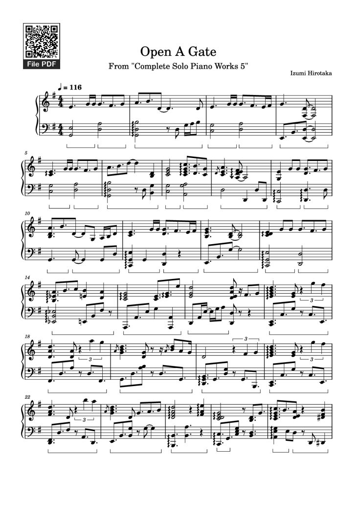 Page 1 of the piano sheet music PDF Piano – Open A Gate Piano by Izumi Hirotaka
