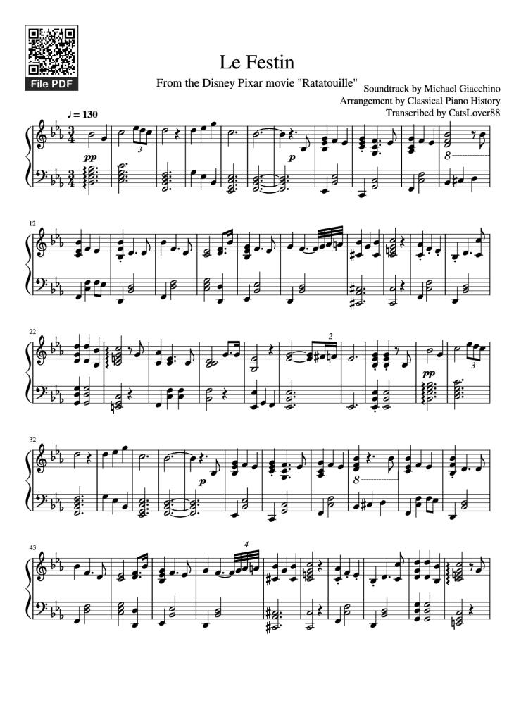 Page 1 of the piano sheet music PDF Piano – Le Festin Piano by Soundtrack by Michael Giacchino