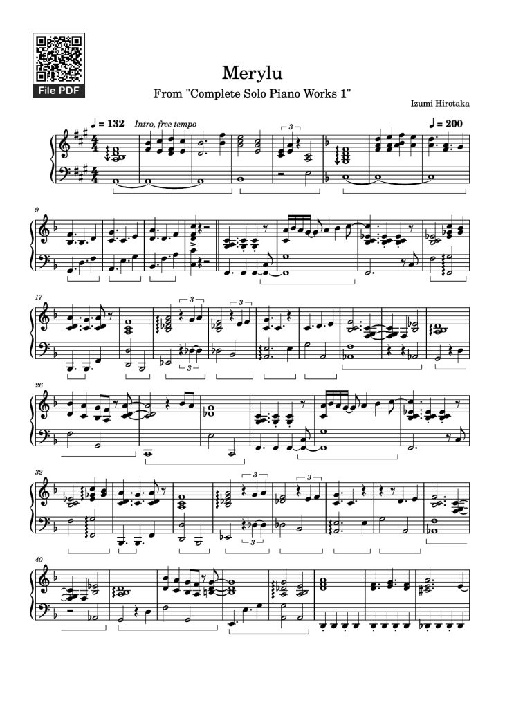 Page 1 of the piano sheet music PDF Piano – Merylu Piano by Izumi Hirotaka