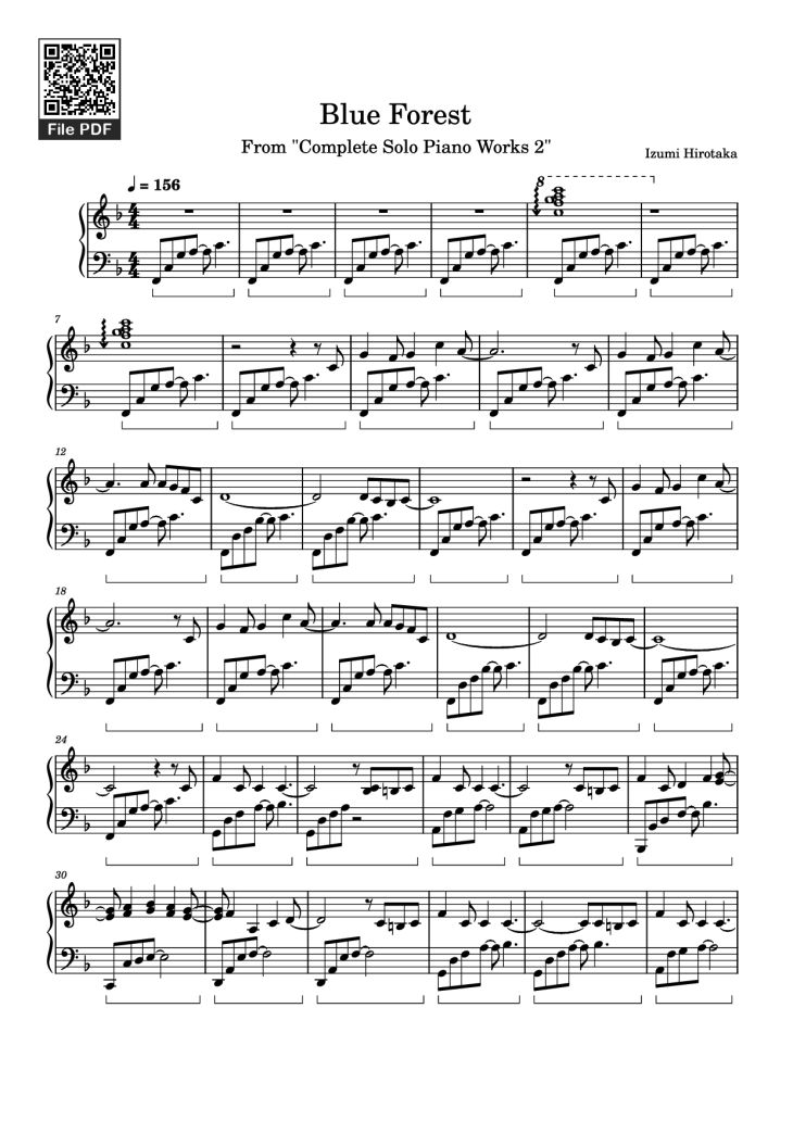 Page 1 of the piano sheet music PDF Piano – Blue Forest Piano by Izumi Hirotaka