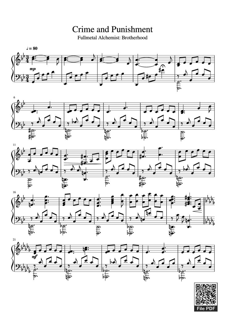 Page 1 of the piano sheet music PDF Piano – Crime and Punishment Piano by Undefined