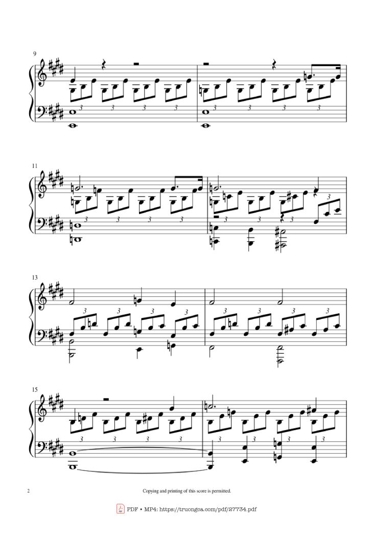 Page 2 of the piano sheet music PDF Piano – Moonlight Sonata 1st Movement Piano by Ludwig Van Beethoven
