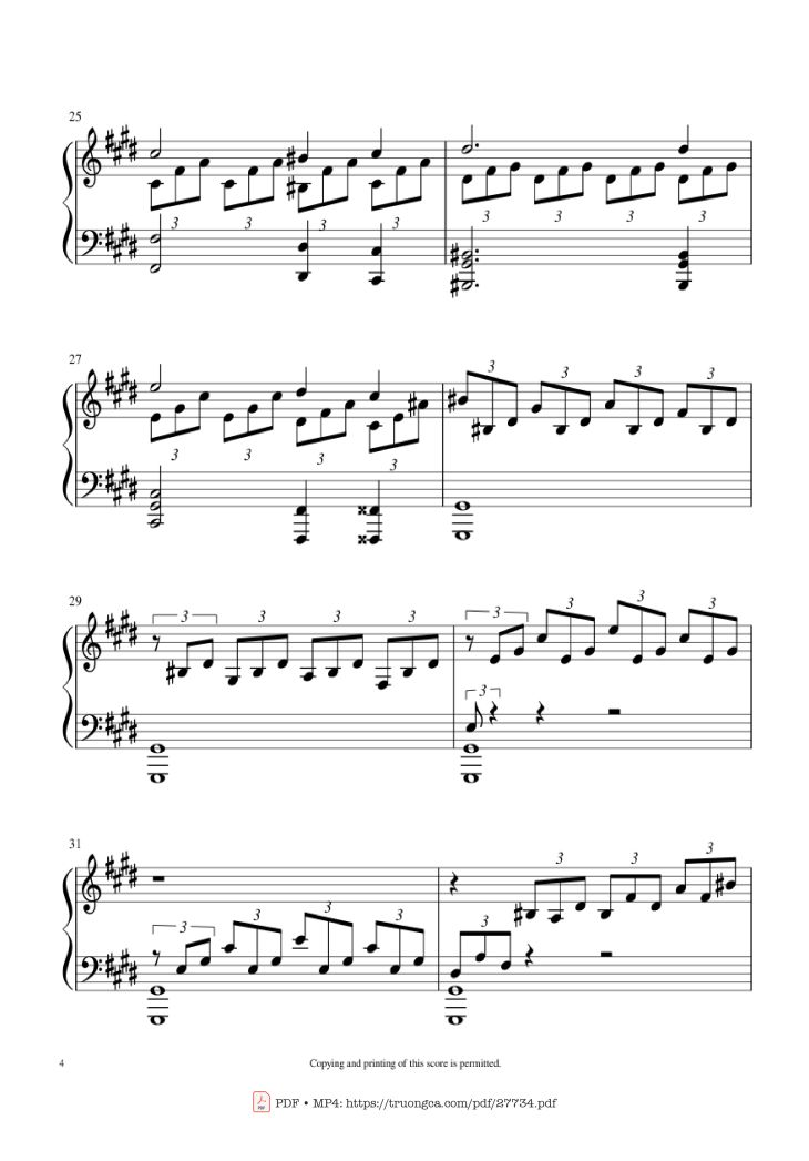 Page 4 of the piano sheet music PDF Piano – Moonlight Sonata 1st Movement Piano by Ludwig Van Beethoven