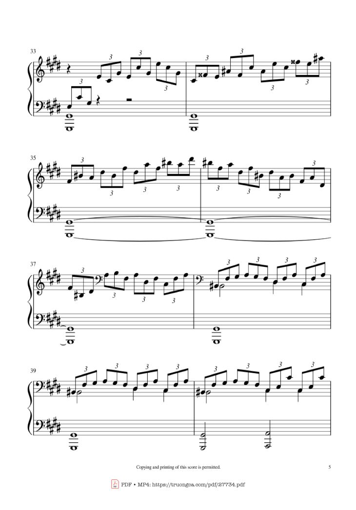 Page 5 of the piano sheet music PDF Piano – Moonlight Sonata 1st Movement Piano by Ludwig Van Beethoven