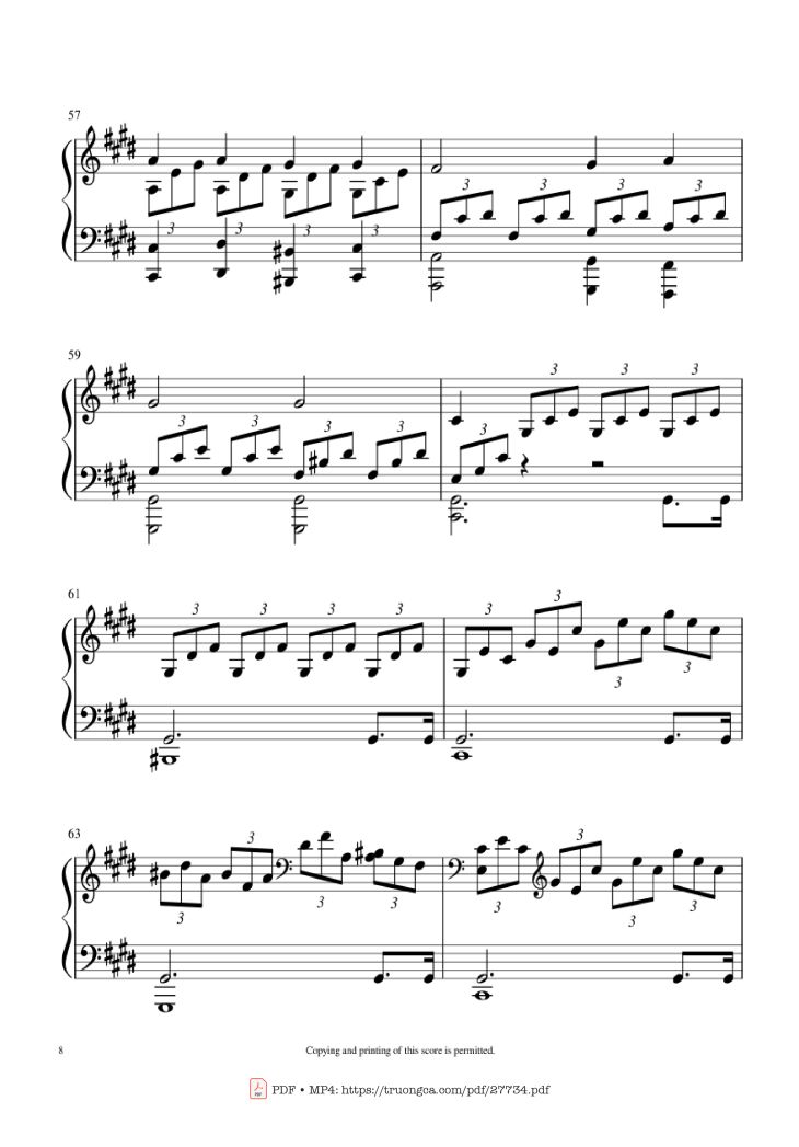 Page 8 of the piano sheet music PDF Piano – Moonlight Sonata 1st Movement Piano by Ludwig Van Beethoven