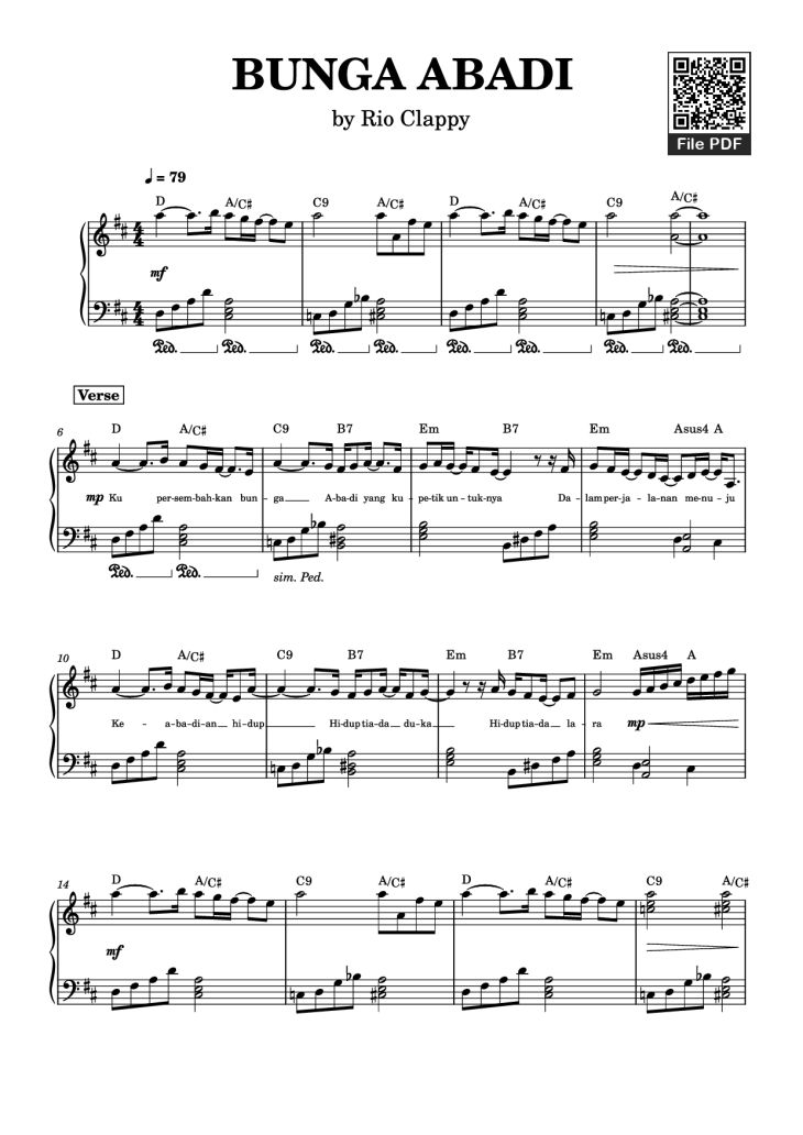 Page 1 of the piano sheet music PDF Piano – BUNGA ABADI Piano by Rio Clappy