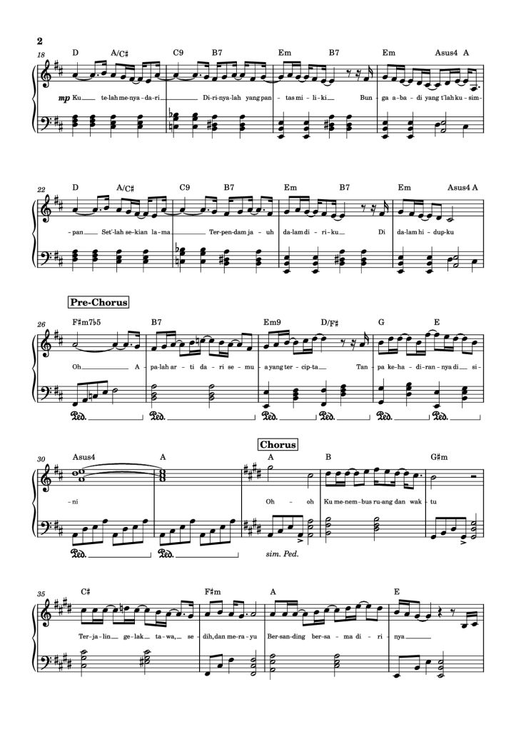 Page 2 of the piano sheet music PDF Piano – BUNGA ABADI Piano by Rio Clappy