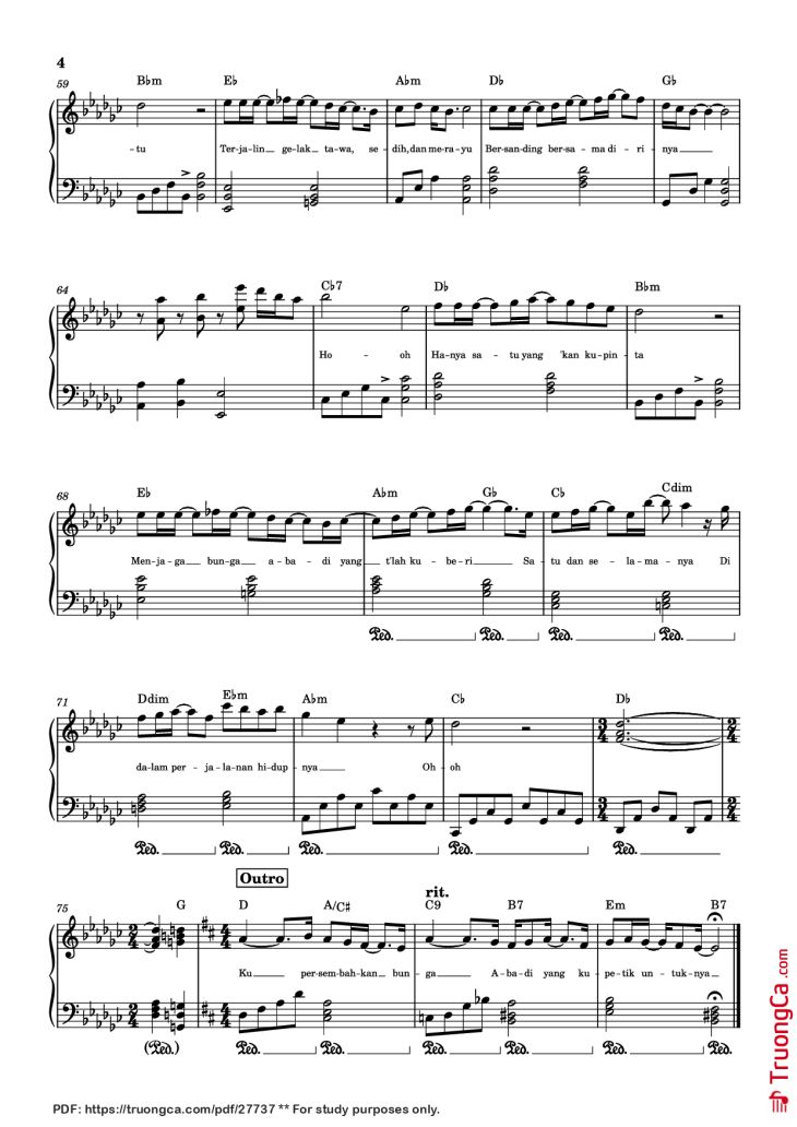 Page 4 of the piano sheet music PDF Piano – BUNGA ABADI Piano by Rio Clappy