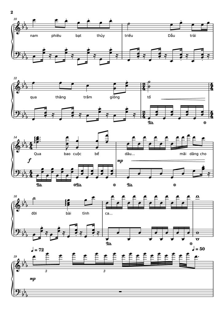 Page 2 of the piano sheet music PDF Piano – Bài ca đất phương nam Piano by Lư Nhất Vũ