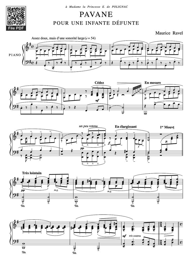 Page 1 of the piano sheet music PDF Piano – PAVA N E Piano by Maurice  Ravel