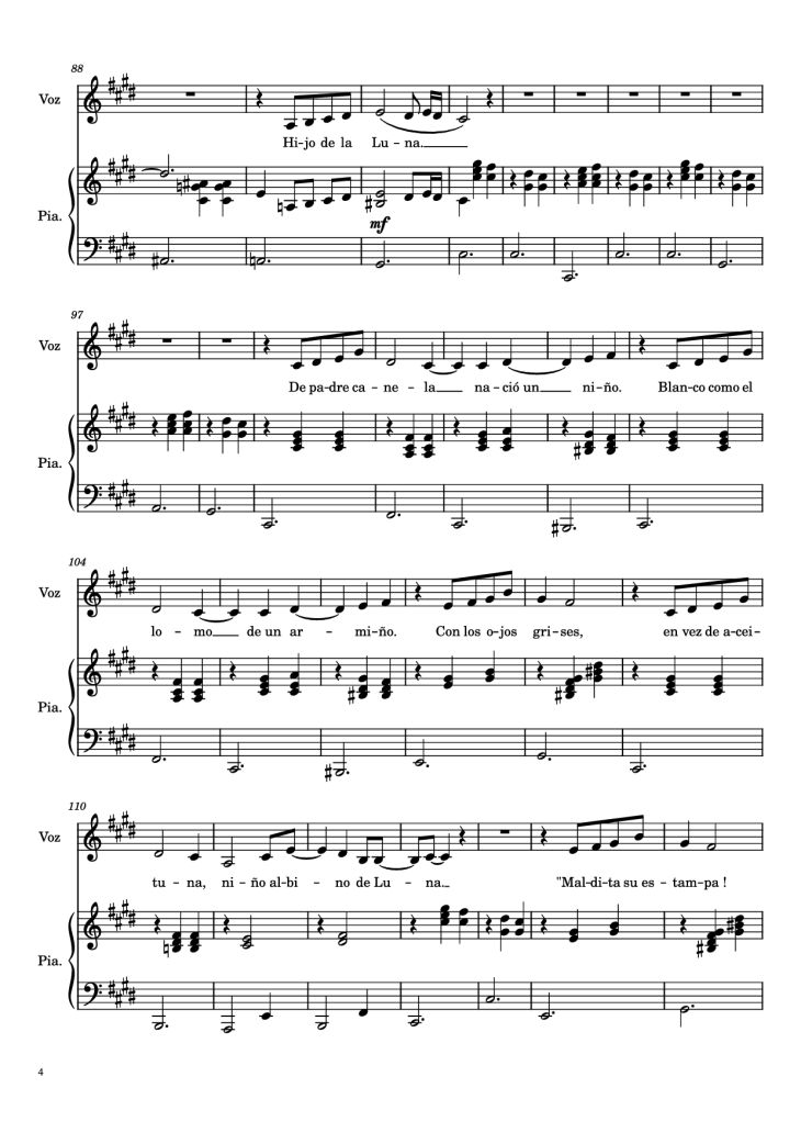Page 4 of the piano sheet music PDF Piano – Hijo de la Luna Piano by Undefined