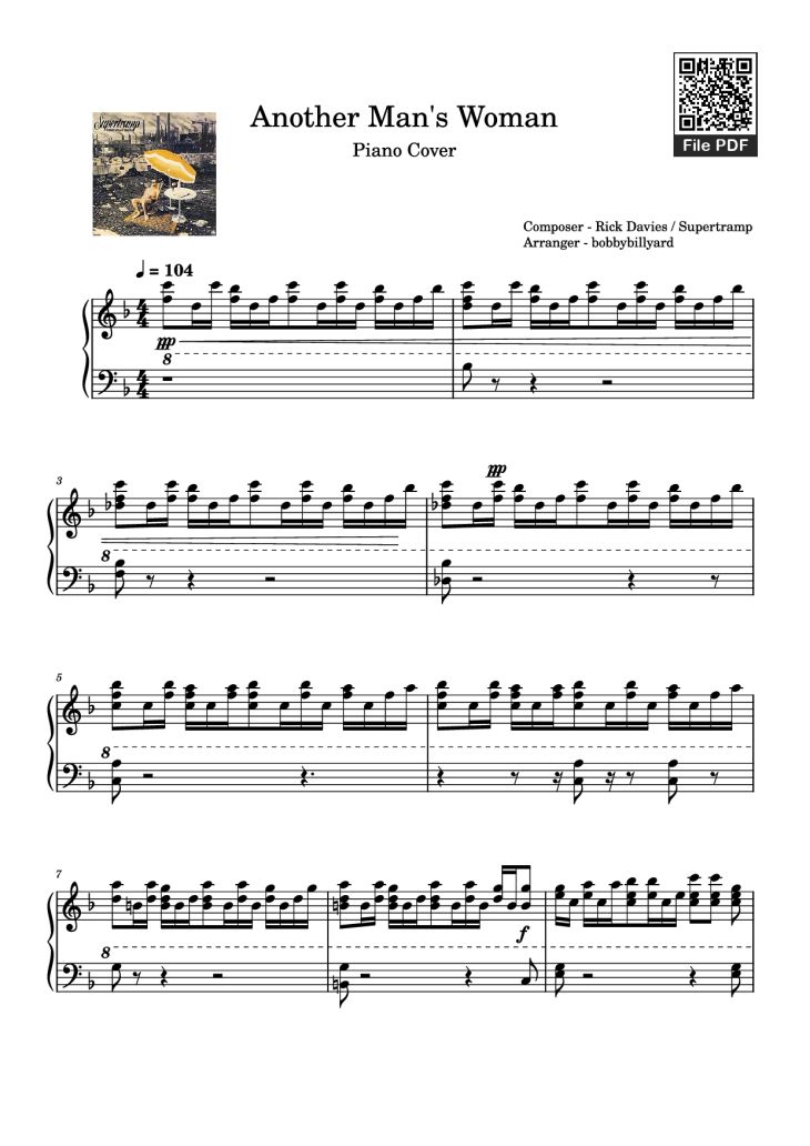 Page 1 of the piano sheet music PDF Piano – Another Man