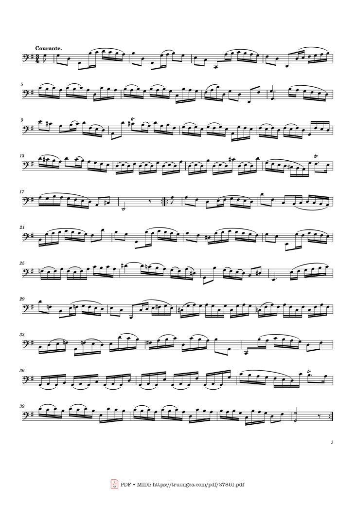Page 3 of the piano sheet music PDF – Bach Cello Suite No. 1 by Johann Sebastian Bach
