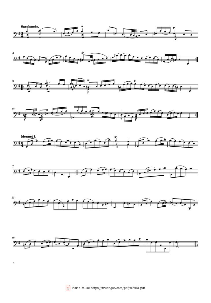 Page 4 of the piano sheet music PDF – Bach Cello Suite No. 1 by Johann Sebastian Bach