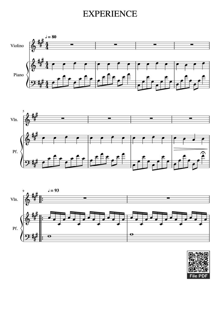 Page 1 of the piano sheet music PDF Piano – EXPERIENCE Piano by Undefined