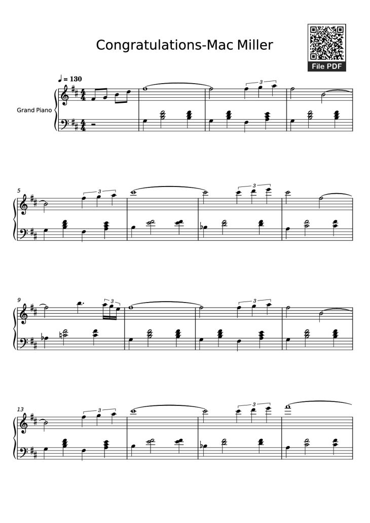 Page 1 of the piano sheet music PDF Piano – Congratulations-Mac Miller Piano by Mac Miller