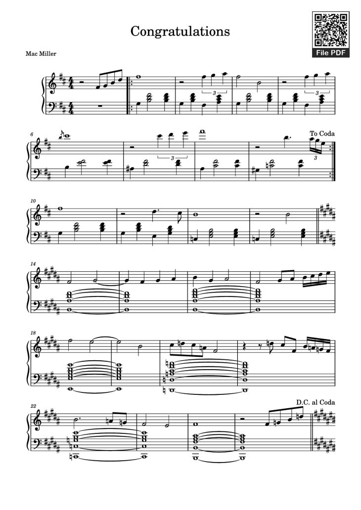 Page 1 of the piano sheet music PDF Piano – Congratulations Piano by Undefined