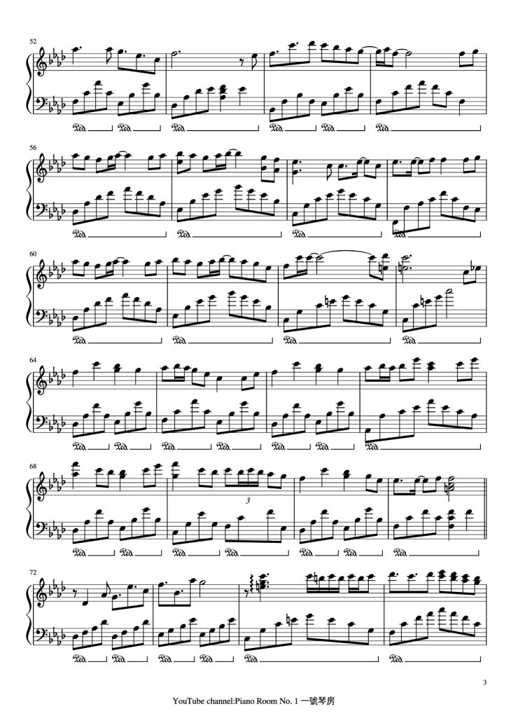 Page 3 of the piano sheet music PDF Piano – 朧月 Hazy moon Piano by Arr. by PianoRoomNo.1 Original Music by 流星P