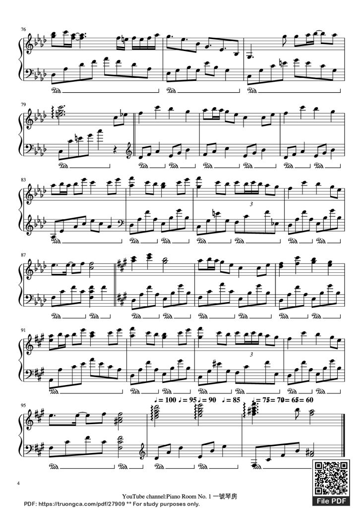 Page 4 of the piano sheet music PDF Piano – 朧月 Hazy moon Piano by Arr. by PianoRoomNo.1 Original Music by 流星P