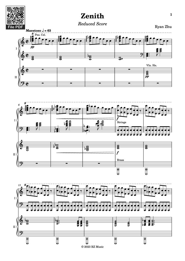 Page 2 of the piano sheet music PDF Piano – Zenith Piano by Ryan Zhu