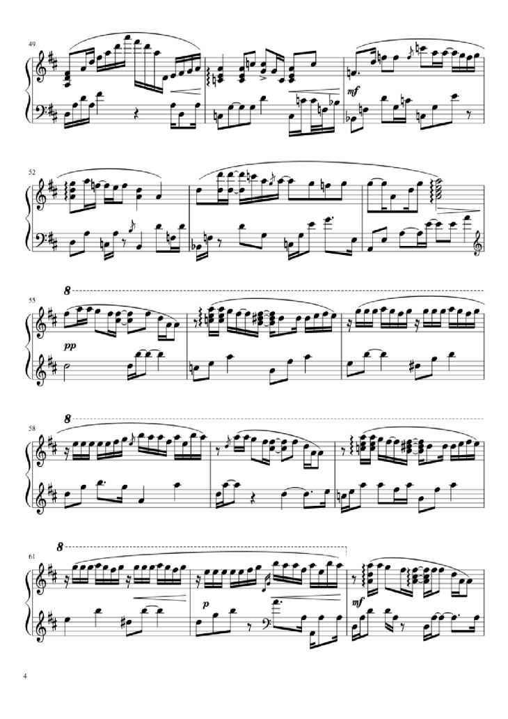 Page 4 of the piano sheet music PDF Piano – One more time, One more chance Piano version from Byousoku 5 Centimetre original soundtrack by Tenmon transcribed by Aryore