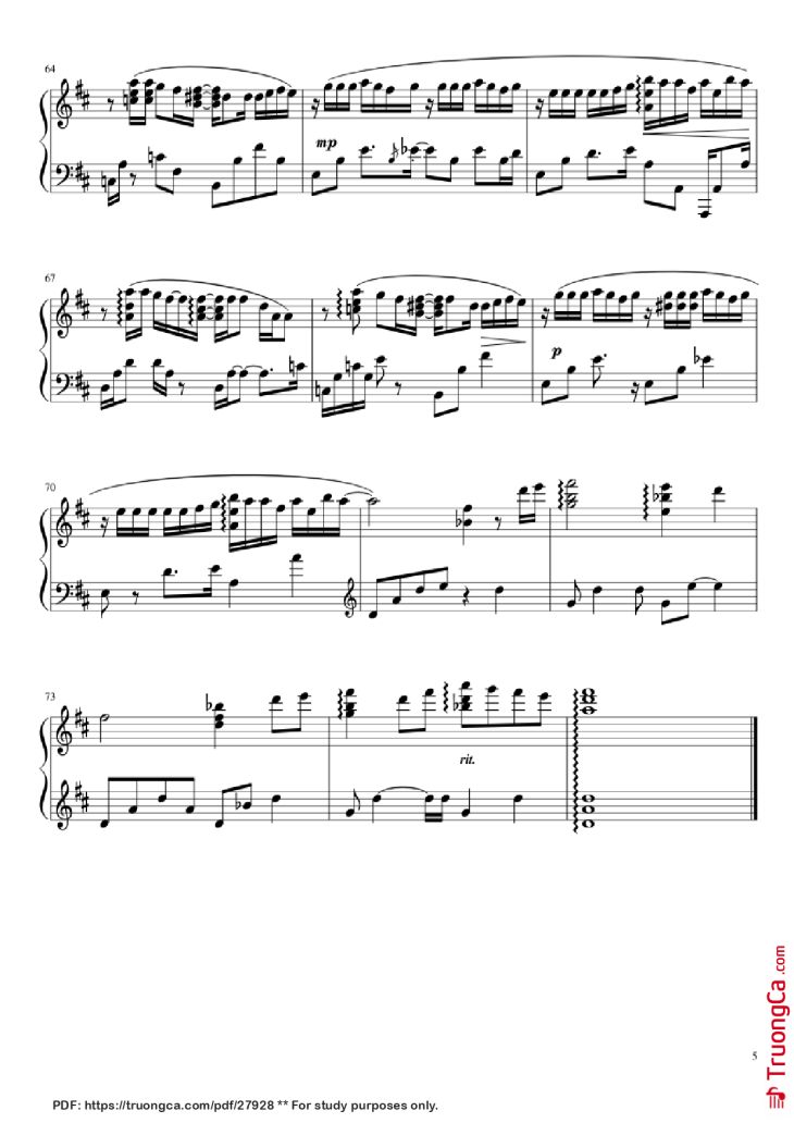 Page 5 of the piano sheet music PDF Piano – One more time, One more chance Piano version from Byousoku 5 Centimetre original soundtrack by Tenmon transcribed by Aryore