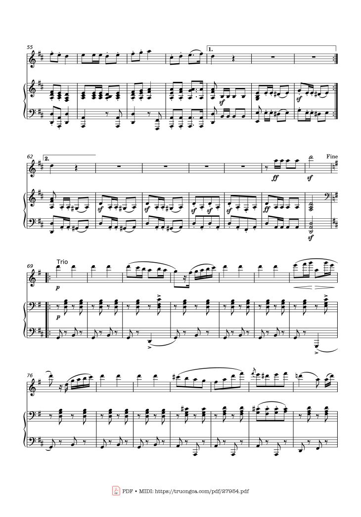 Page 3 of the piano sheet music PDF Piano – Marche Militaire Violin & Piano by Franz Schubert (1797–1828)